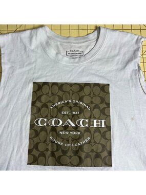 Coach Mens White Graphic Sleeveless T-Shirt 100% Cotton Made In Peru Size L